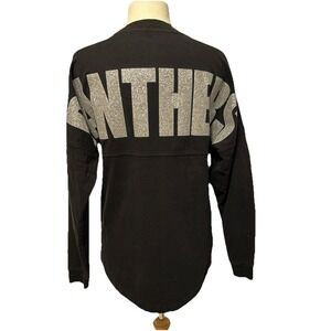 Panther's Boxercraft Women's Silver Glitter Black Shirt Size Small Long Sleeve